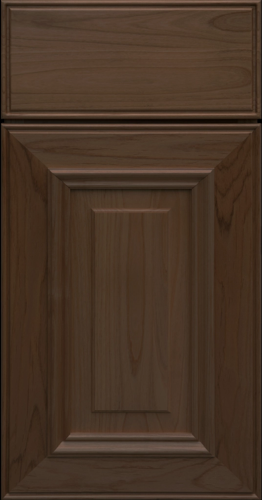 Custom Driftwood Stain  Anderson Raised Panel Kitchen Cabinet Door and matching Slab Drawer Front.
